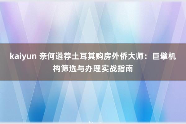 kaiyun 奈何遴荐土耳其购房外侨大师：巨擘机构筛选与办理实战指南