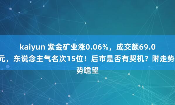 kaiyun 紫金矿业涨0.06%，成交额69.09亿元，东说念主气名次15位！后市是否有契机？附走势瞻望